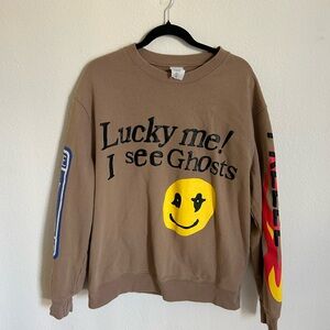 Lucky Me! I See Ghosts Tan Graphic Crewneck Sweater